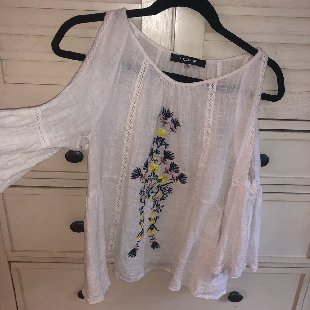 Cold Shoulder Embroidered Top